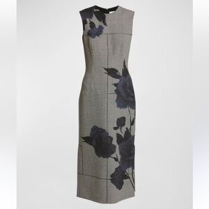 ERDEM Houndstooth Floral Midi Dress